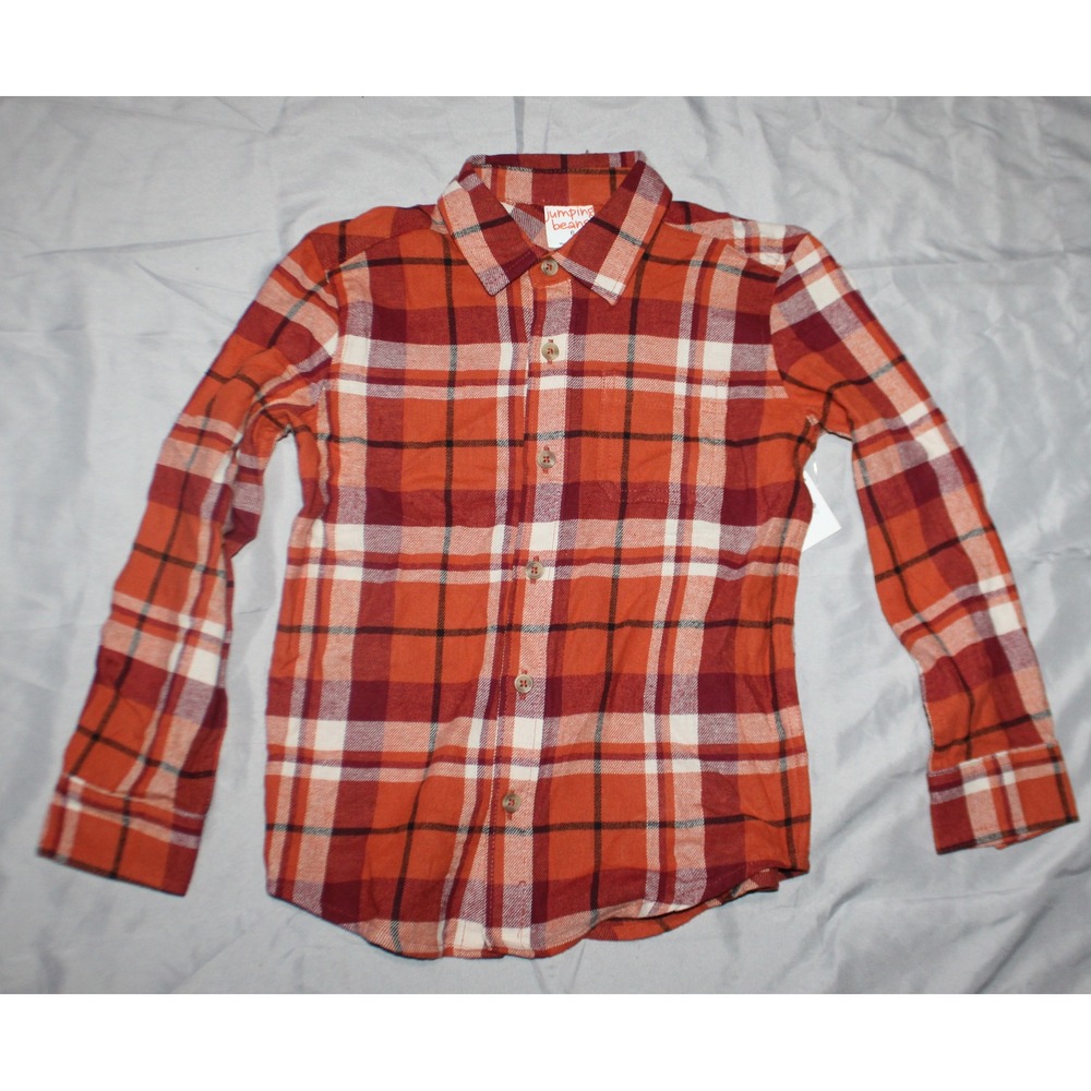 Boys Jumping Beans flannel plaid long sleeve Orange red white black shirt size 6